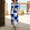 thumbnail image 5 of Gamivast Plus Size Dresses for Women V-Neck Short Sleeve Maxi Dress Floral Dress Loose Fit Long Dress Boho Beach Dress Vacation Sundress Resort Wear for Cruise Blue XL, 5 of 7