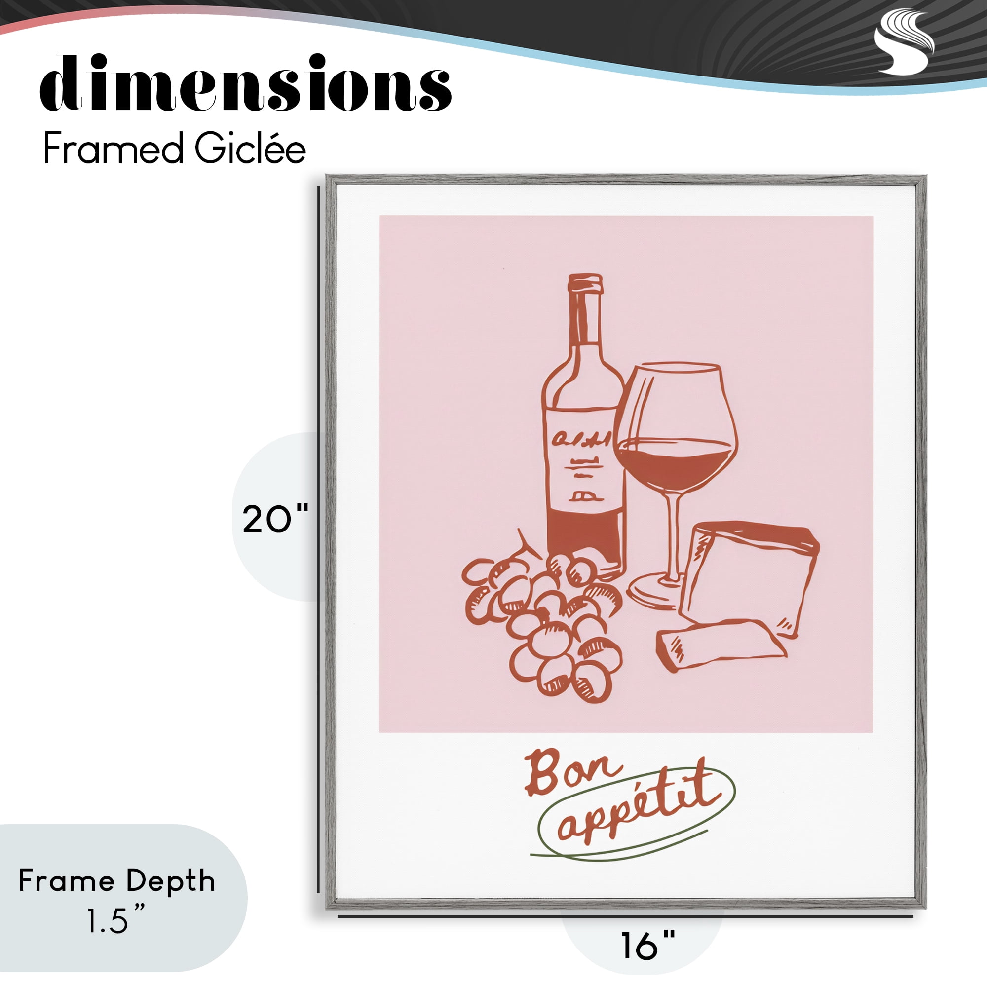 Stupell Industries Bon Appetit Wine & Grapes Gray Framed Giclee Art, design by The Prints Vibe