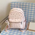 thumbnail image 3 of Floral School Backpack, PU Leather Waterproof Backpack with Pendant, Heavy Duty Mini Bookbag for Travel Work College, Pink, 3 of 10