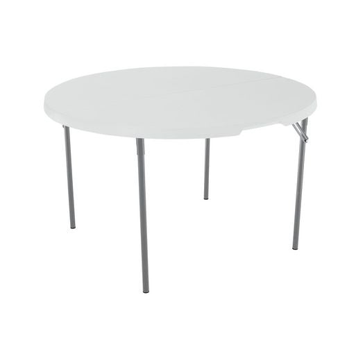 Table pliante en deux légère commerciale ronde de 122 cm de Lifetime Comprend une table pliante de 122 cm (granit blanc) avec une charpente pliante ronde (gris).