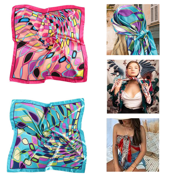 2Pcs Silk Like Head Scarf, Women's 35" Satin Large Squared Hair Scarves and Wraps Headscarf for Sleeping
