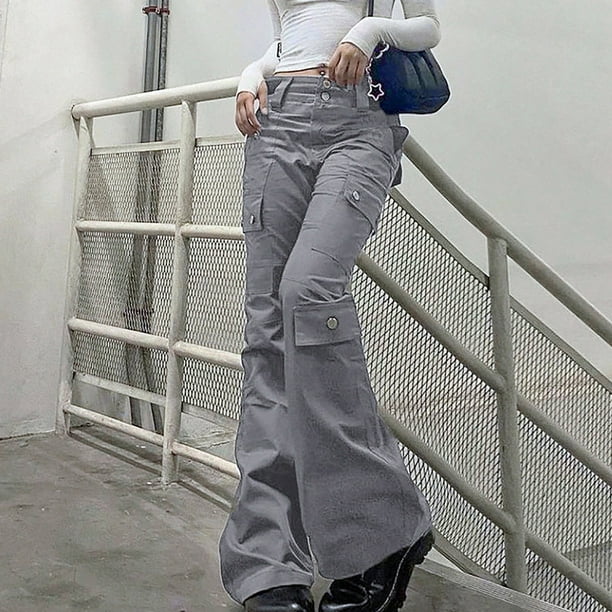 Xiaoxuemeng Womens Baggy Utility Pants Summer High Waisted Wide Leg Cargo  Pants with Pockets (Grey-S) at  Women's Clothing store