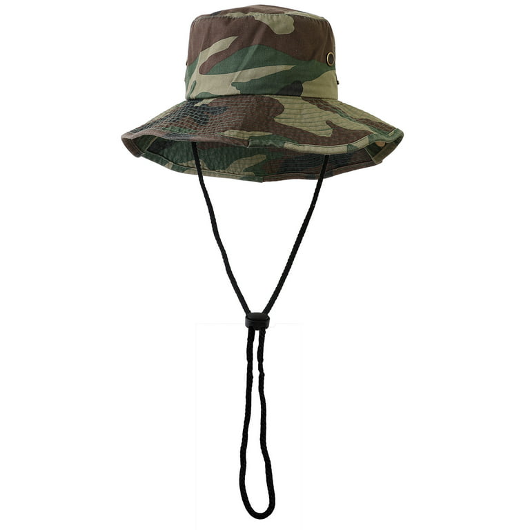 Falari Wide Brim Hiking Fishing Safari Boonie Bucket Hats 100% Cotton UV Sun Protection for Men Women Outdoor Activities L/XL Green Camo, adult unisex