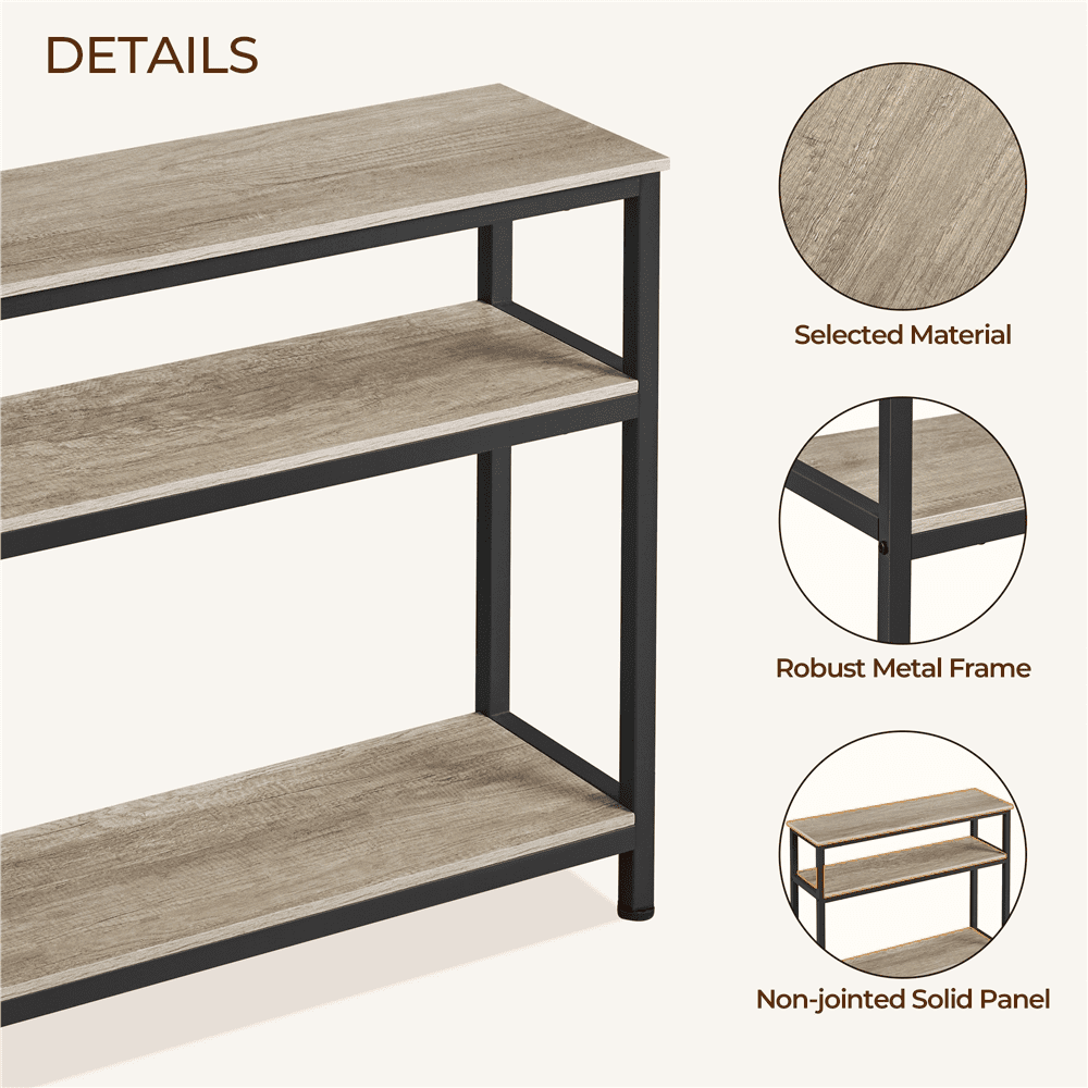 Alden Design Industrial Wooden Entryway Console Table with Open Shelves for Living room, Rustic Gray