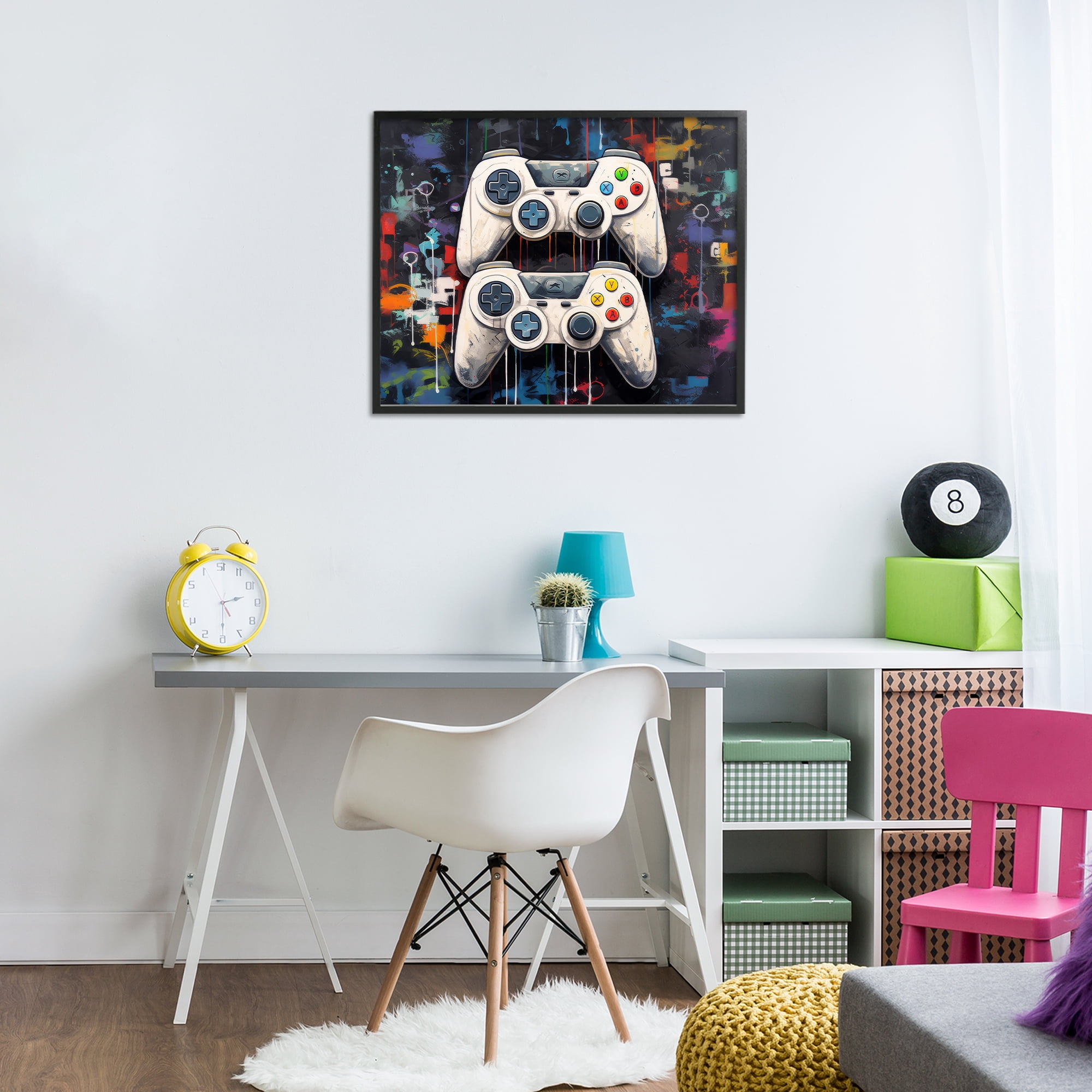 Stupell Industries Joystick Journeys with Paint Splatter Black Framed Giclee Art, design by Lazar Studio