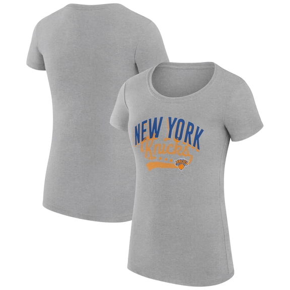 Women's G-III 4Her by Carl Banks Heather Gray New York Knicks Super-Slim Fit Lightweight Filigree Logo T-Shirt