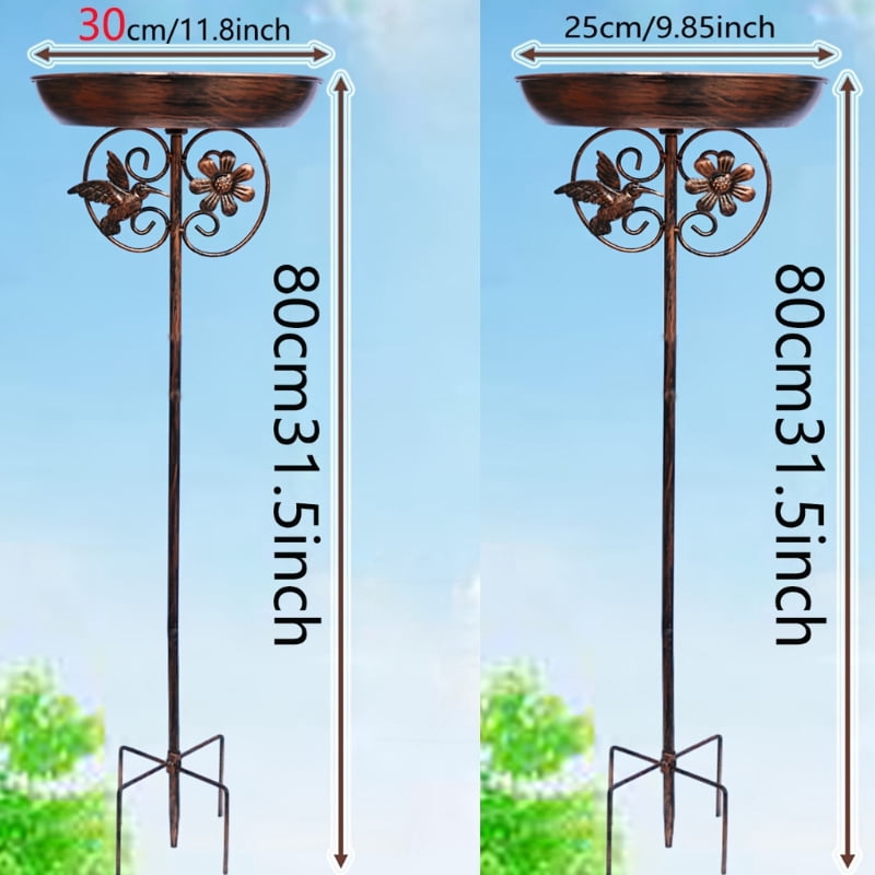 Multifunctional Garden Bird Bath Feeder Stake Spikes with Iron Bowl For Attracting Wild Birds Year Round Lawn Decoration