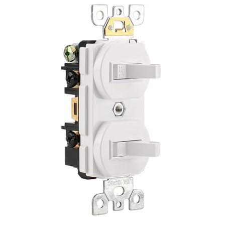 Double Toggle Light Switch,15 Amp AC120 Volt,Residential Grade Electrical Wall Switch,Great for Home, Office & Kitchen, White,ETL Listed