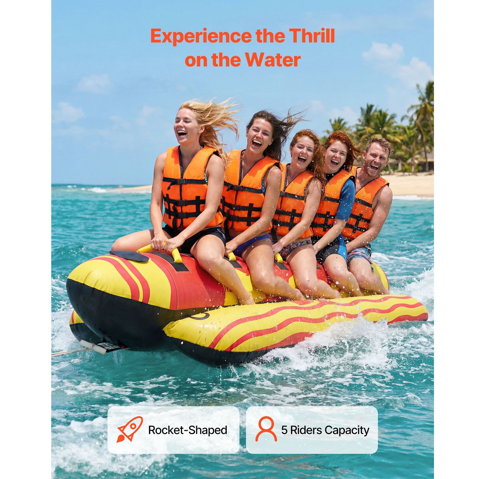 Boating tug for 5 people, 850 lb inflatable water sports tube with nylon cover and padded handle