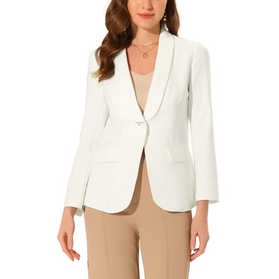 INSPIRE CHIC Women's Winter Shawl Lapel Long Sleeve Pockets Office Jacket Blazers XS White