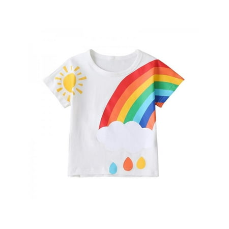 

Fashion Children s Boys Cartoon Rainbow Print Fashion Short Sleeve T-Shirt 1-6Years