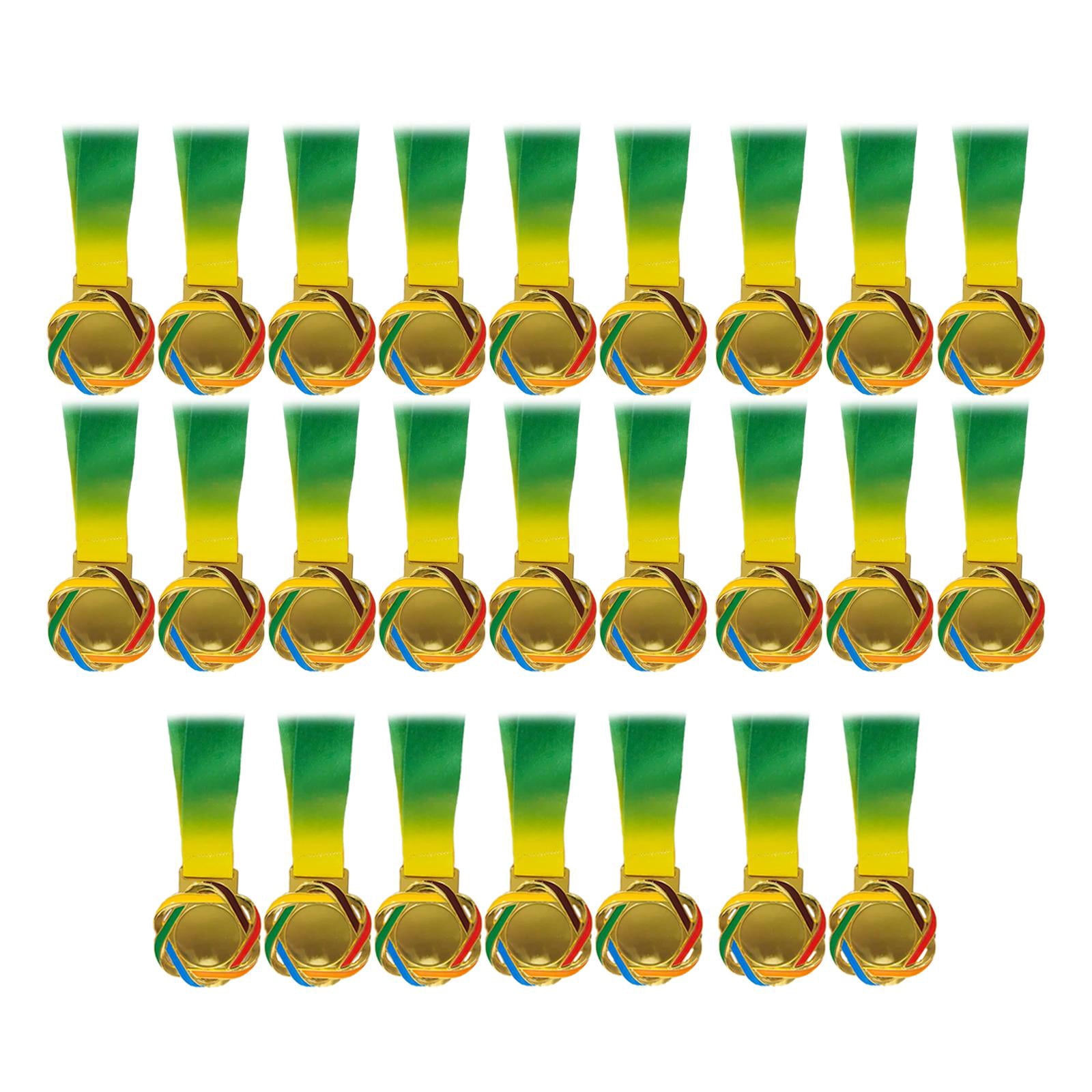 DimyFew 25Pcs Winner Medals Recognition Metal Award Medals with Neck Ribbon Game Prizes Gold Color