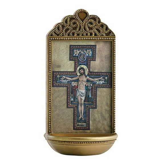 Christian Brands San Damiano Crucifix 6" Holy Water Font