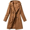 thumbnail image 3 of Fengqque Women's Hooded Double Breasted Trench Coat Notch Lapel Mid Length Winter Coat for Women Long Sleeve Casual Fall Outerwear with Side Hand Pockets Multi Colors, 3 of 7