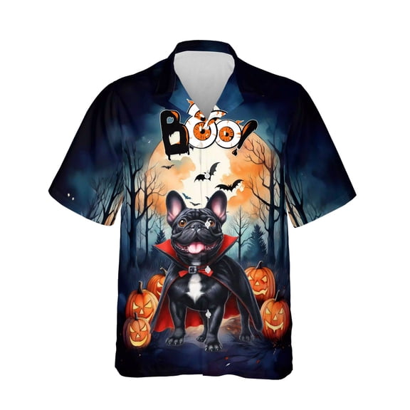 Happy Halloween Vampire French Bulldog BOO with Pumpkins Fun and Spooky Hawaiian Shirt Breathable Summer Unisex Merch Dog Lover Gifts - 00018