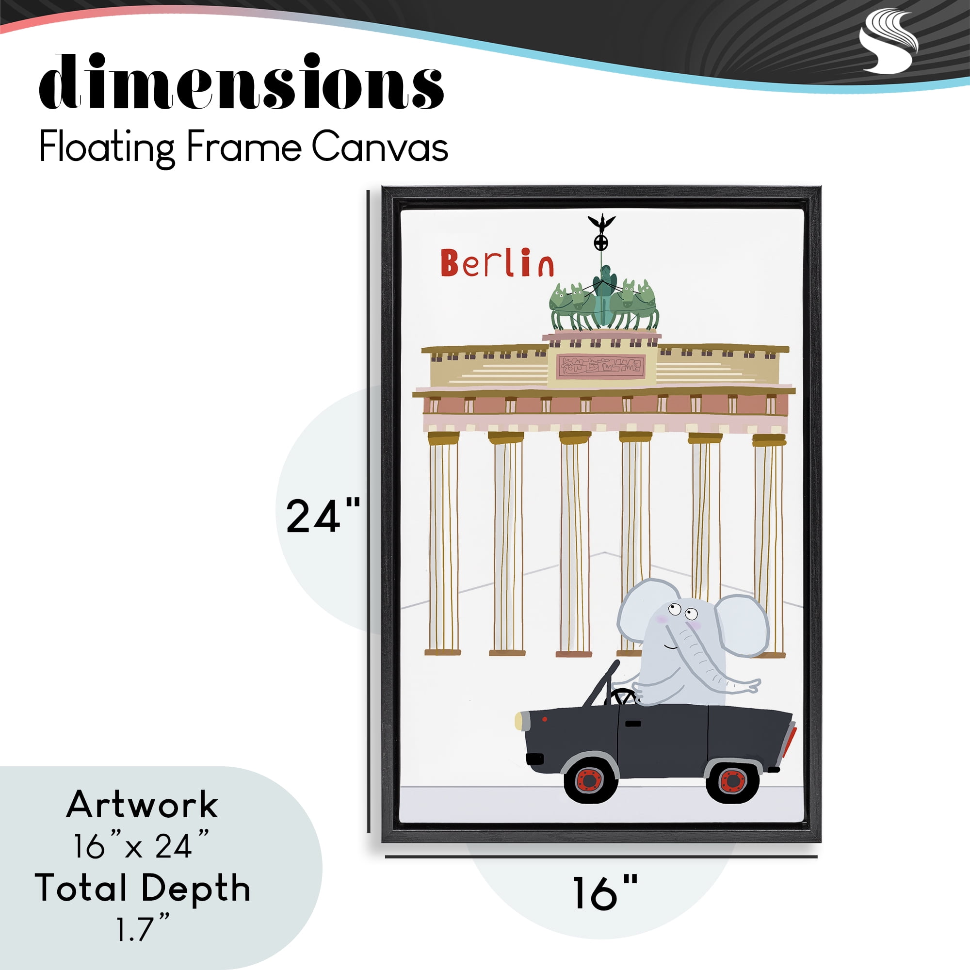 Elephant & Berlin Architecture Black Framed Floater Canvas Wall Art, design by Carla Daly