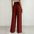 thumbnail image 5 of Pull On Dress Pants for Women Tummy Control Business Casual Pants Elegant Formal Office Oversized Wide-Leg Trousers Wine L, 5 of 6