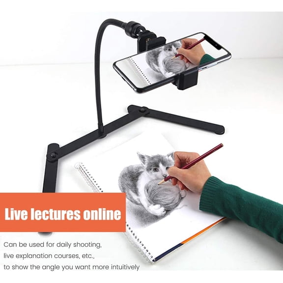 PYAN-Ajustable Tripod with Cellphone Holder, Overhead Phone Mount, Table Top Teaching Online Stand for Live Streaming and Online Video and Food Crafting Demo Drawing Sketching Recording