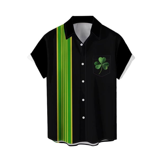 Mens Casual Manga Corta Botón Abajo Camisas Saint Pat Impresión Turndown Cuello Camisa, Poliéster