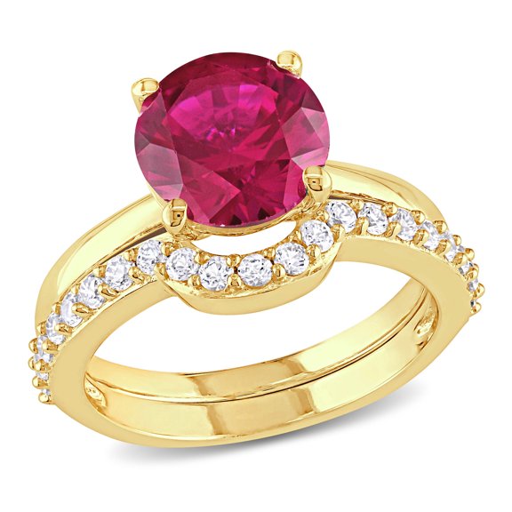 Everly Women's Created Sapphire Created Ruby 10k Yellow Gold Bridal Set