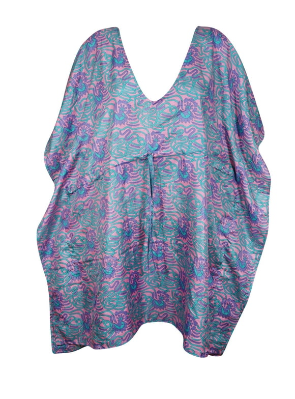 Mogul Kaftan for Women, Blue Pink Lounge Wear, Summer Boho Fashion M-XL