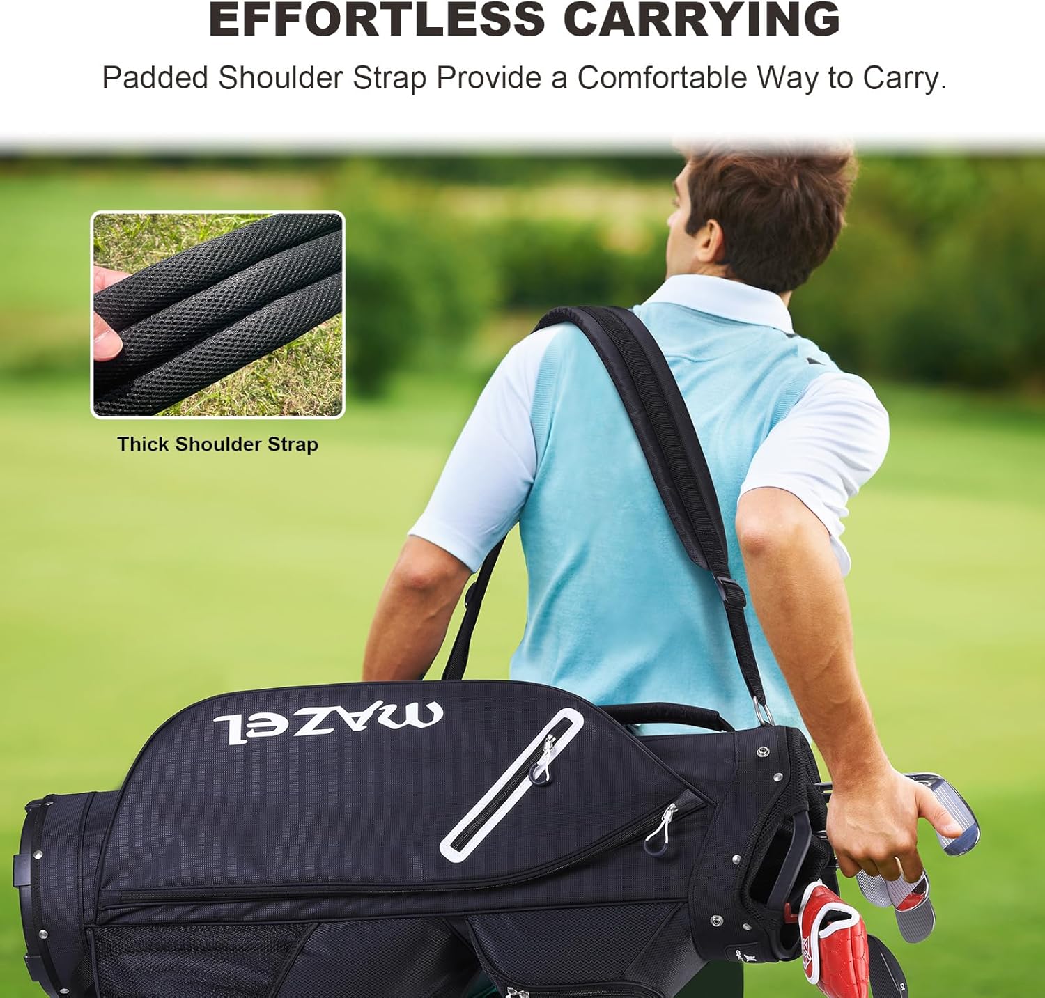 MAZEL Golf Cart Bag with 7-Way Full Length Dividers Top and 9 Pockets,Lightweight Golf Club Bag for Men & Women