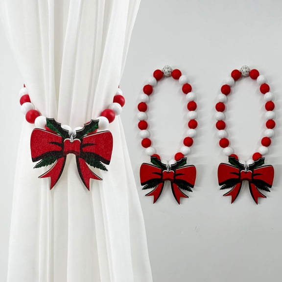 1 Pair Xmas Charm Curtain Tiebacks Wooden Bead Christmas Curtain Ties Beaded Curtain Holdbacks for Drapes Living Room Bedroom Nursery Decor