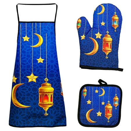 

Fjofpr Eid Al-Fitr Thickened Baking High Temperature Oven Gloves Insulation Pad Apron Insulation Set Aprons