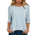 thumbnail image 2 of UngA Womens Long Sleeve Women Tops Long Sleeve Shirts Fall Tunic Crew neck Fashion Pullover Color Block Dressy Casual Loose Slit Blouse Light Blue,M, 2 of 7