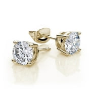 10k Yellow Gold Created White Sapphire 3 Carat Round Stud Earrings Plated