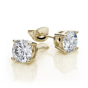 10k Yellow Gold Created White Sapphire 2 Carat Round Stud Earrings Plated