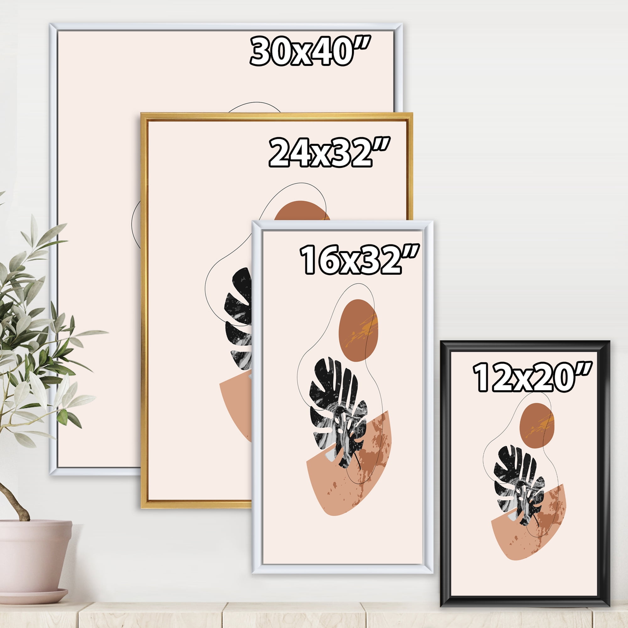 Designart 'Abstract Tropical Monstera Shapes and Leaves' Modern Framed Canvas Wall Art Print