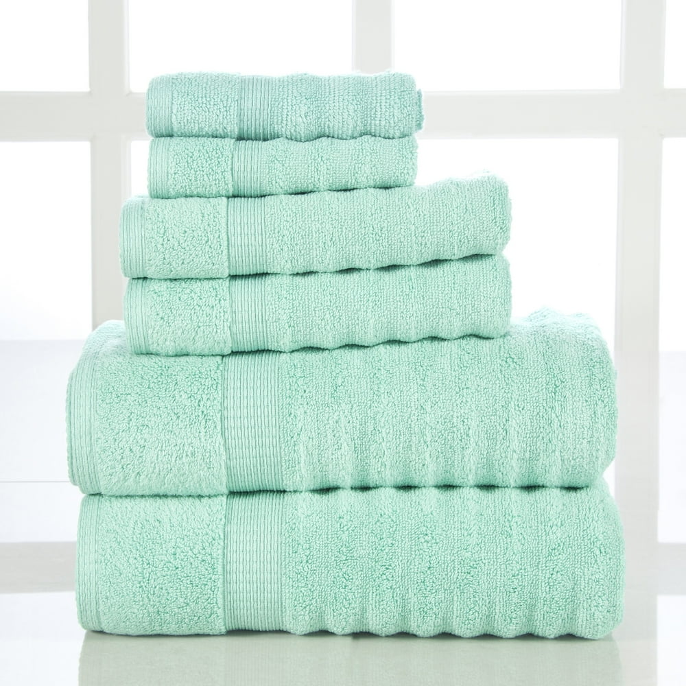 Addy Home Soft Quick Dry 6 PC Ribbed Bath Towel Set, Aqua (2 Bath, 2