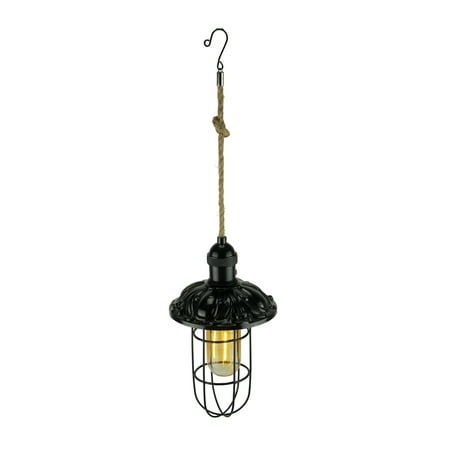 Gerson - Black Metal Vintage Farmhouse Battery Operated LED Pendant Light, Capsule - Black - Capsule