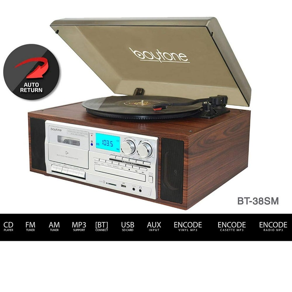 Boytone BT38SM Bluetooth Classic Turntable Record Player System, AM/FM