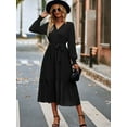 thumbnail image 4 of Women's Boho Dress Fall Long Sleeve Wrap V Neck Ruffle Flowy Maxi Spring Wedding Guest Vacation Dresses, 4 of 5