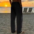 thumbnail image 5 of Zorckvet Beach Pants for Men Hawaii with Pockets Elastic Waist Flax Casual Mens Black Pant, 5 of 7