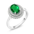 thumbnail image 2 of Gem Stone King 925 Sterling Silver Oval Green Nano Emerald Halo Engagement Ring for Women (1.95 Cttw, Gemstone May Birthstone, Oval 8X6MM, Size 5), 2 of 4