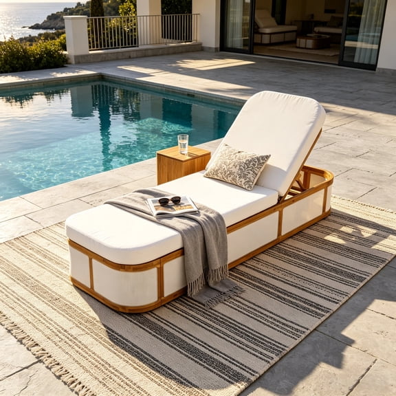 Christopher Knight Home Outdoor Chaise Lounge Set with 2-Fold Water-Resistant Cushion, Teak Cream
