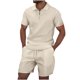 thumbnail image 1 of Conjunto de Pantalones Cortos para Hombre 2 Piezas Trajes de Color Sólido Medio Cremallera Camiseta Solapa, Traje de Pantalones Cortos de Ocio, 1 of 5