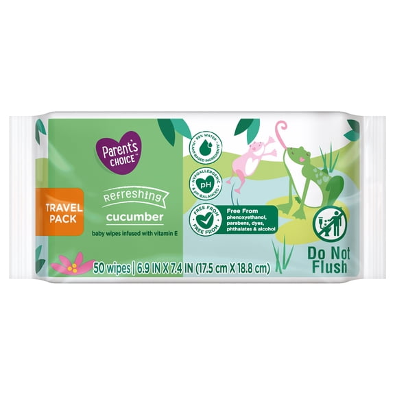 Parent's Choice Cucumber Baby Wipes Travel Pack 50 Count