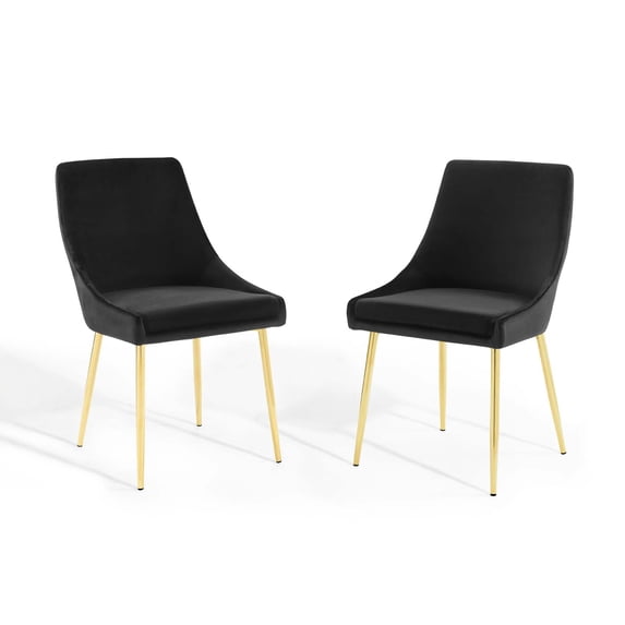 Side Dining Chair, Set of 2, Velvet, Metal Steel, Gold Black, Modern Contemporary Urban Design, Kitchen Room Cafe Bistro Restaurant Hospitality