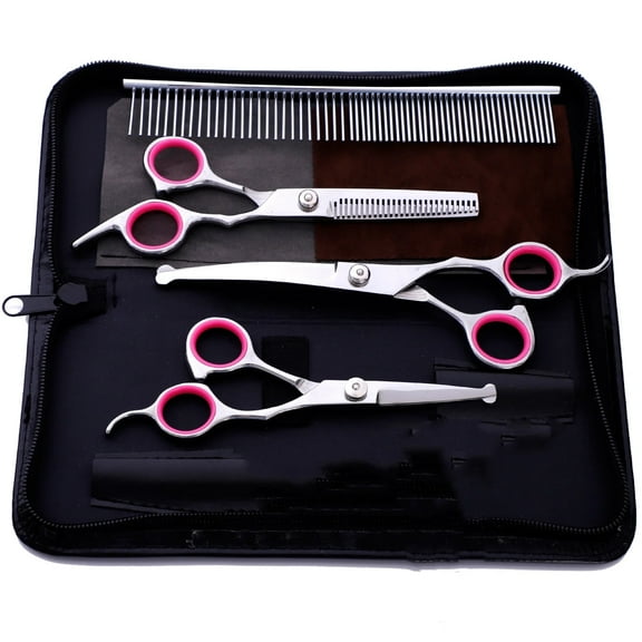 Dog Grooming Scissors,Professional Stainless Steel Curved and Thinning Scissors with Safety Round Tip Pet Nail Clippers