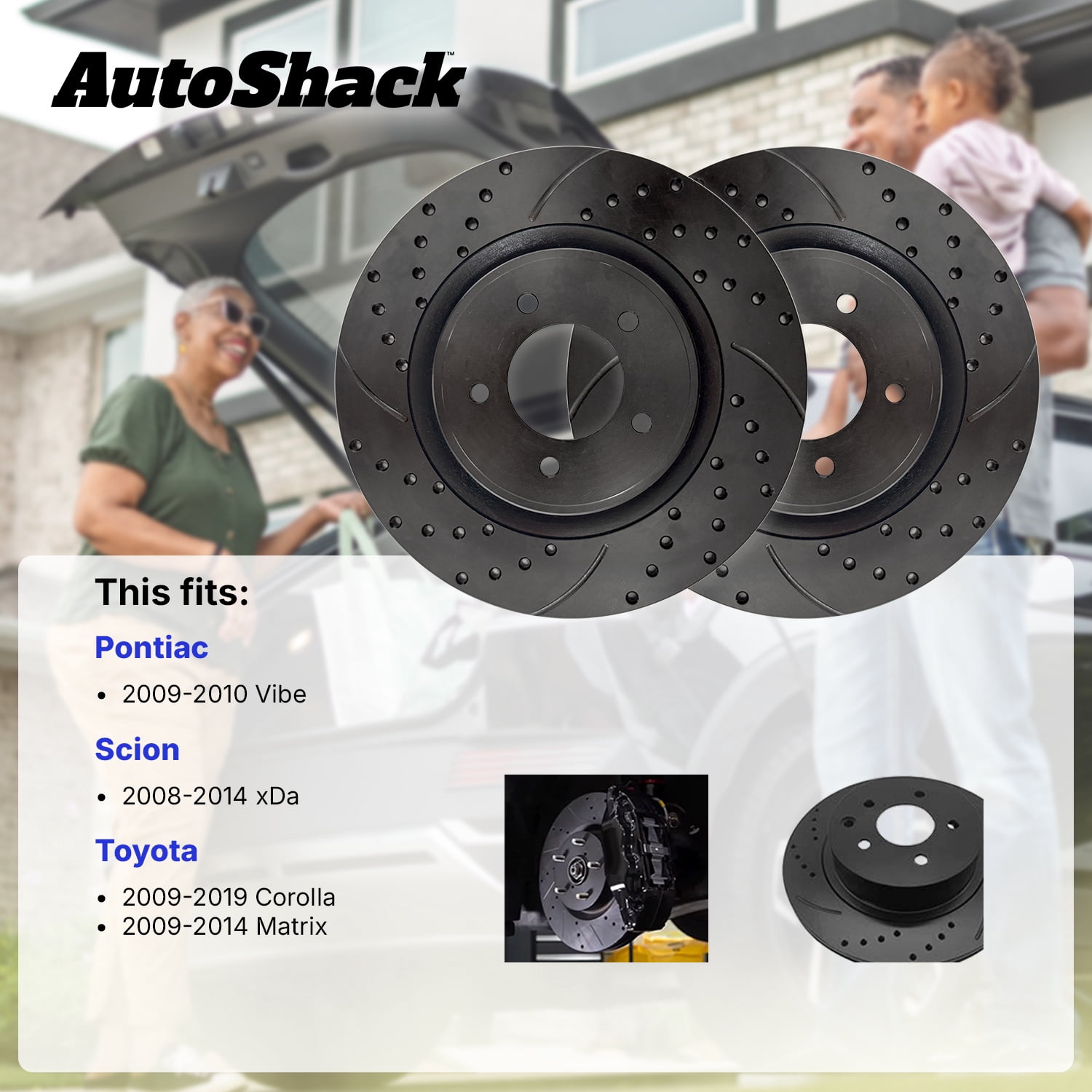AutoShack Front Brake Rotors for Toyota & Scion, Corolla 2009-2019 Matrix 2009-2014 xD 2008-2014, FWD L4 1.8L 2.4L - E-Coated Drilled & Slotted - Black Finish - NightGuard - 10.82" (274.9 mm), 5-Lug