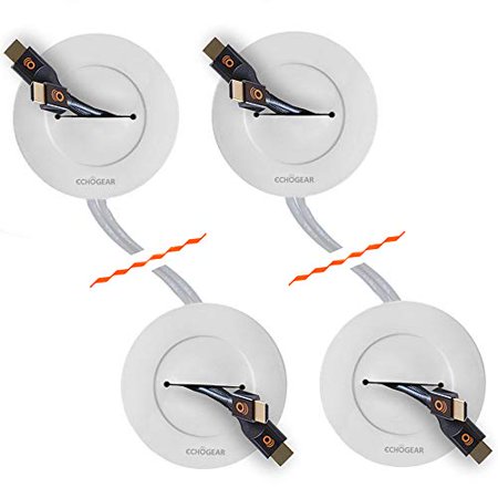 Echogear White in-Wall Cable Management Kit 2 Pack - Cable Hider Conceals Low Voltage Cords - Includes 4 Pass Through Grommets  Locking Brackets  and Hole Saw Drill Attachment