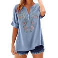 thumbnail image 2 of Fewfanhot Womens Tops Button Down V Neck Tops 2026 Short Sleeve Summer Tunic Pullover Clothes, 2 of 6