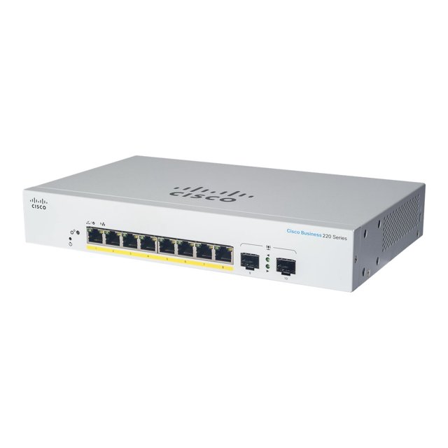 Cisco Business 220 Series CBS220-8T-E-2G - Switch - Intelligent - 8 x 10/100/1000 + 2 x Gigabit SFP (uplink) - Montable en Rack