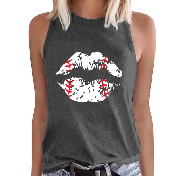Loose Tank Tops Para Las Mujeres Camiseta con estampado de mujer, camiseta sin mangas con cuello redondo, camiseta holgada, camiseta, blusa, camisetas sin mangas informales (Grey, L)