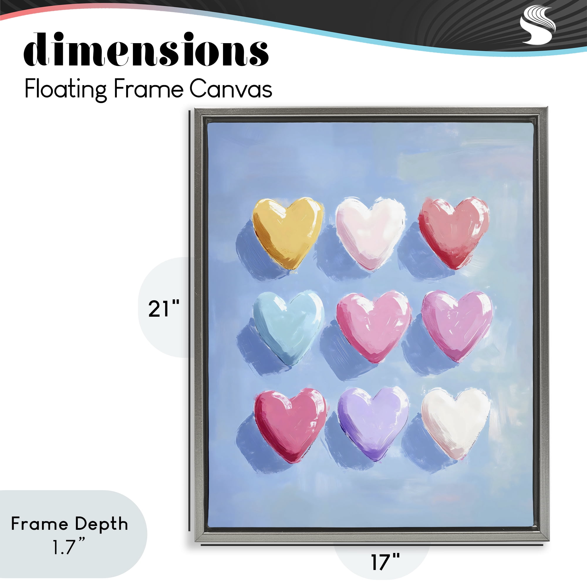 Stupell Industries Pastel Heart Grid Gray Framed Floater Canvas Wall Art, design by The Prints Vibe