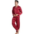 thumbnail image 4 of LANBAOSI Mens Satin Pajamas Set Long Sleeve Button Down 2-Piece Sleepwear, Burgundy M, 4 of 8
